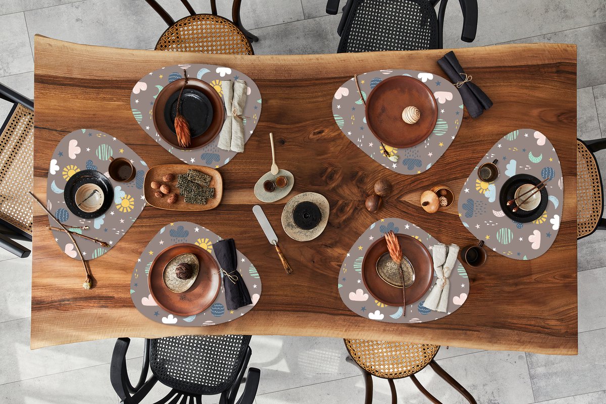 Placemat organisch - Placemats organic - Onderleggers - Wolken - Zon - Design - 6 stuks