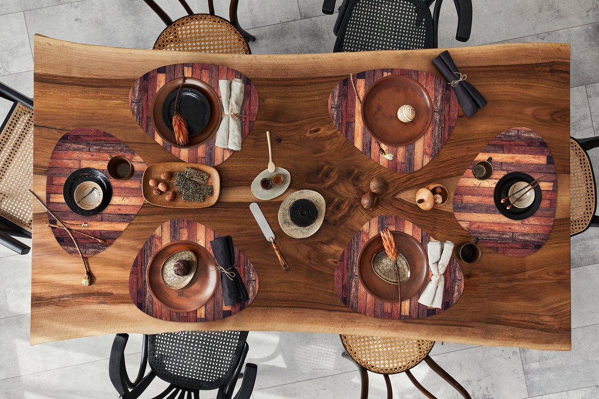 Placemat organisch - Placemats organic - Onderleggers - Plank - Vintage - Patroon - 6 stuks