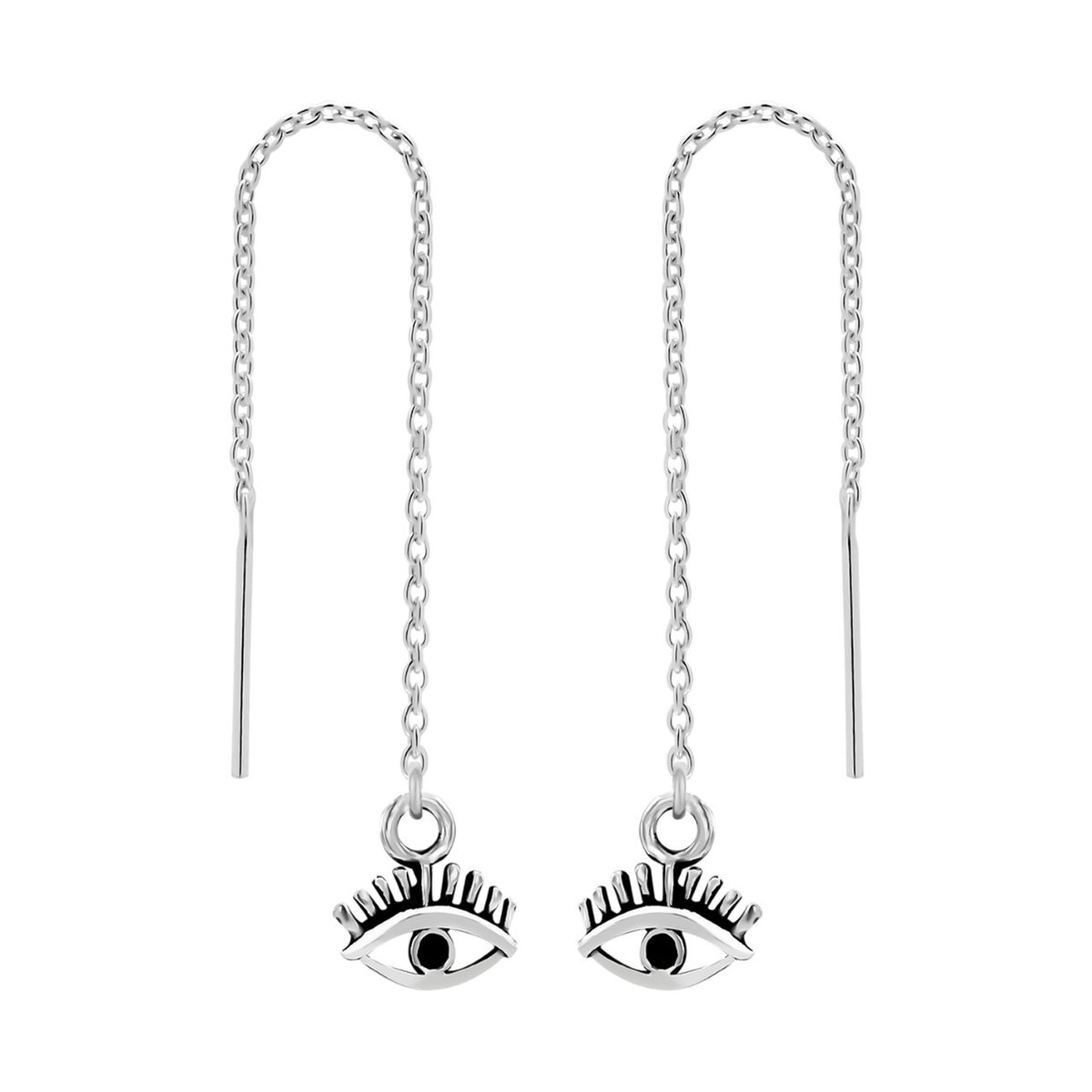 Zilveren oorbellen - doortrek - oog met wimper - 925 zilver