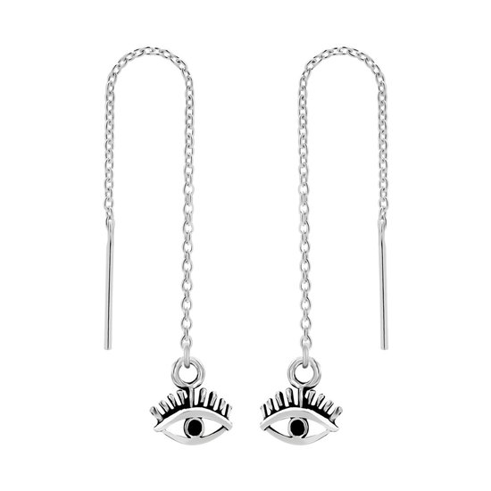 Zilveren oorbellen | Chain oorbellen | Zilveren chain oorbellen, oog met wimper