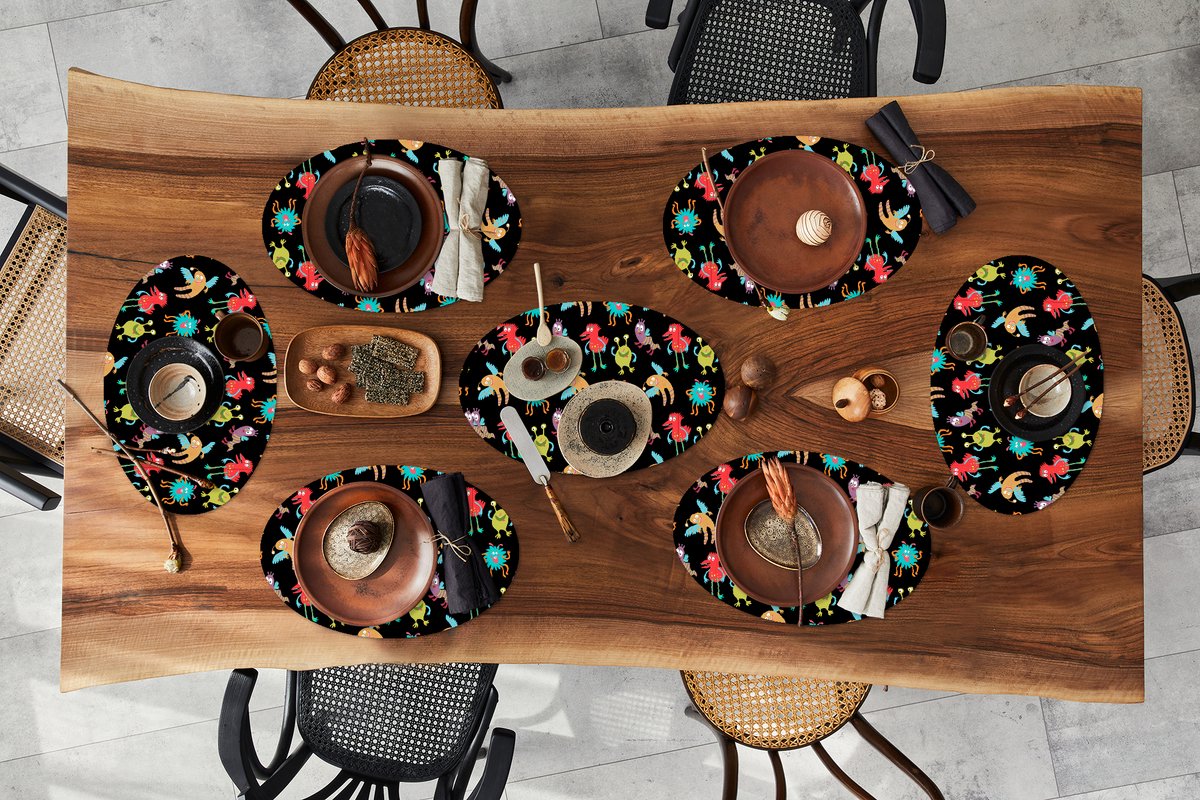 Placemats ovaal - Onderleggers - Ovale placemats - Design - Monster - Kinderen - Kleur - 8 stuks