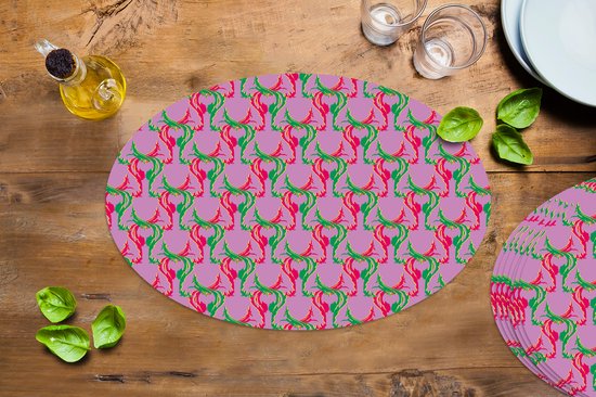 Napperons ovales - Sets de table - Sets de table ovales - Cerf - Motif - Violet - 8 pièces