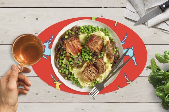 Napperons ovales - Sets de table - Sets de table ovales - Motif - Cerf - Rouge - 8 pièces