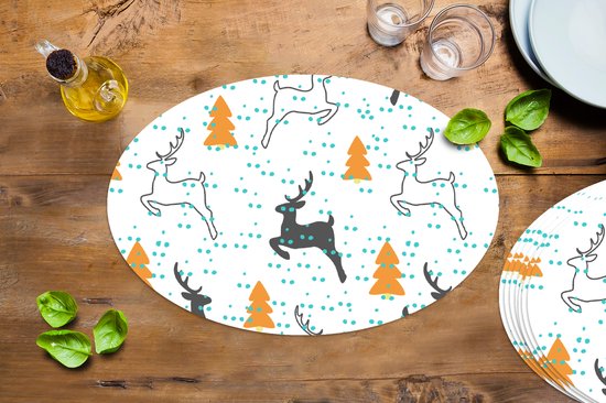 Napperons ovales - Sets de table - Sets de table ovales - Cerf - Motif - Arbre - 8 pièces