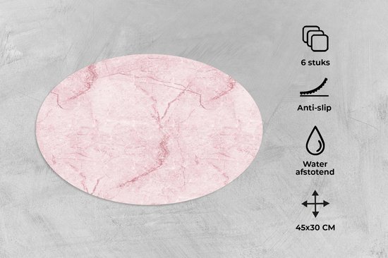 Napperons de table ovales - Sets de table - Sets de table ovales - Imprimé marbré - Rose - Motifs - 6 pièces