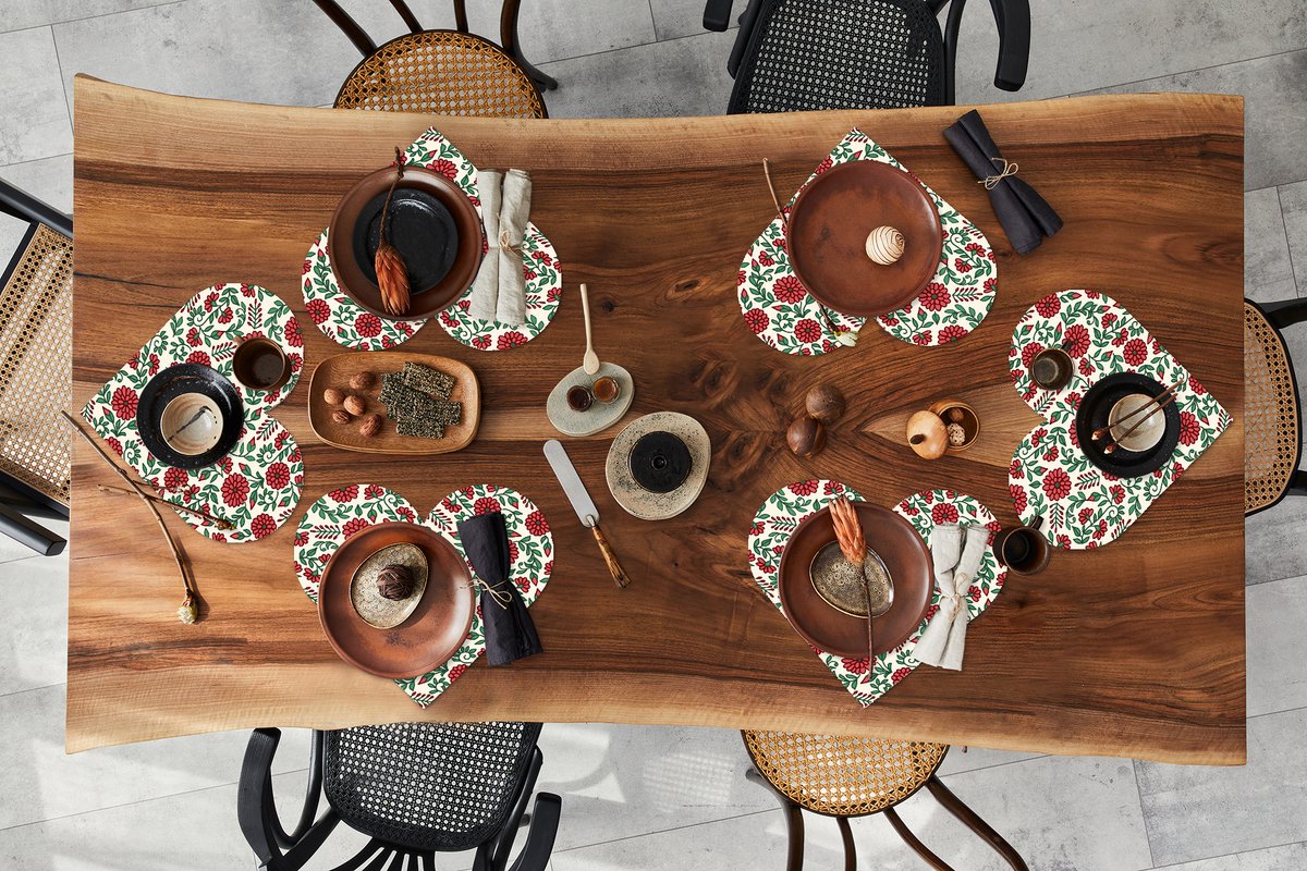 Onderleggers - Placemats - Placemats hartje - Bloem - Planten - Boho - Design. - 6 stuks