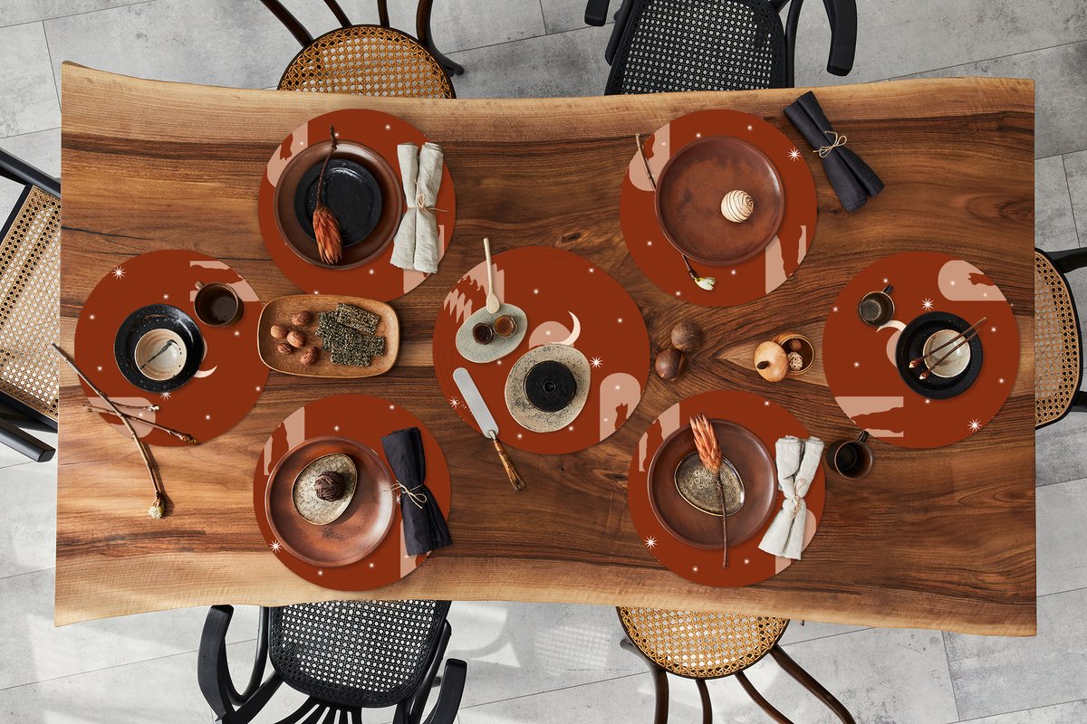 Ronde placemats - Onderlegger - Placemats rond - Sterren - Kat - Design - 10 stuks