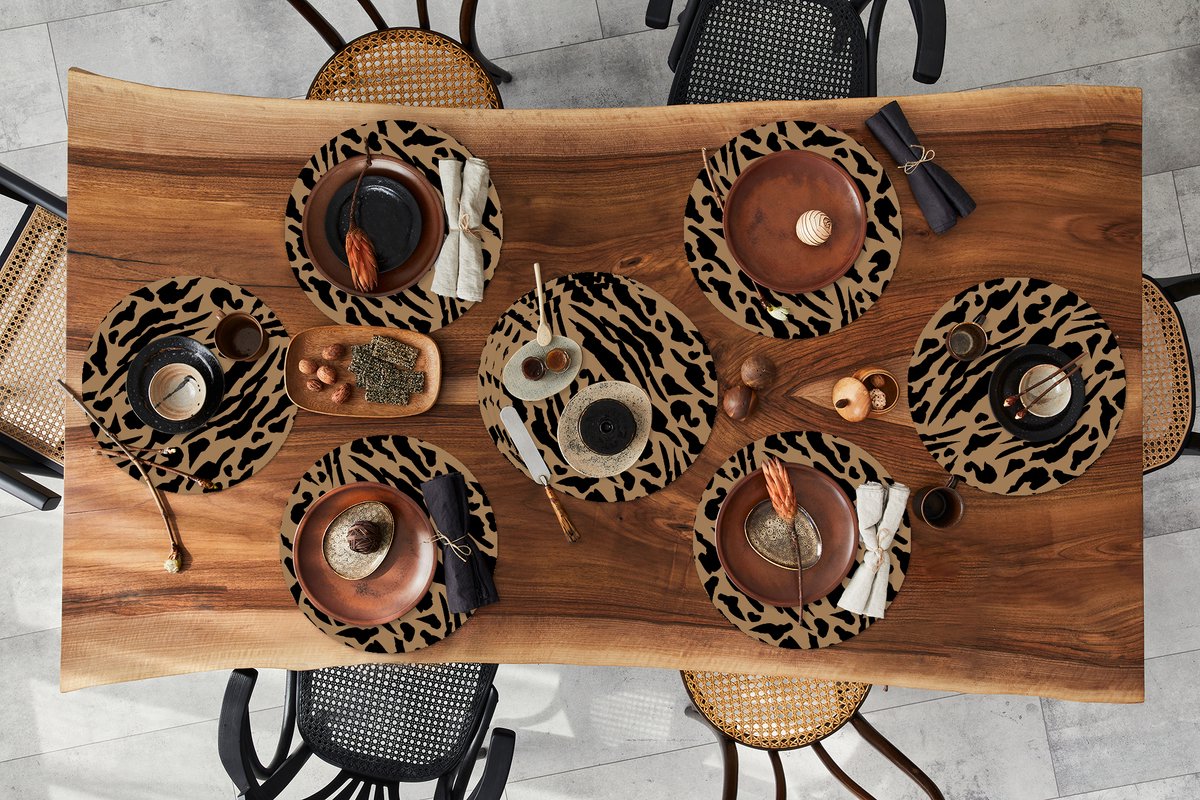 Ronde placemats - Onderlegger - Placemats rond - Patronen - Design - Panterprint - 10 stuks