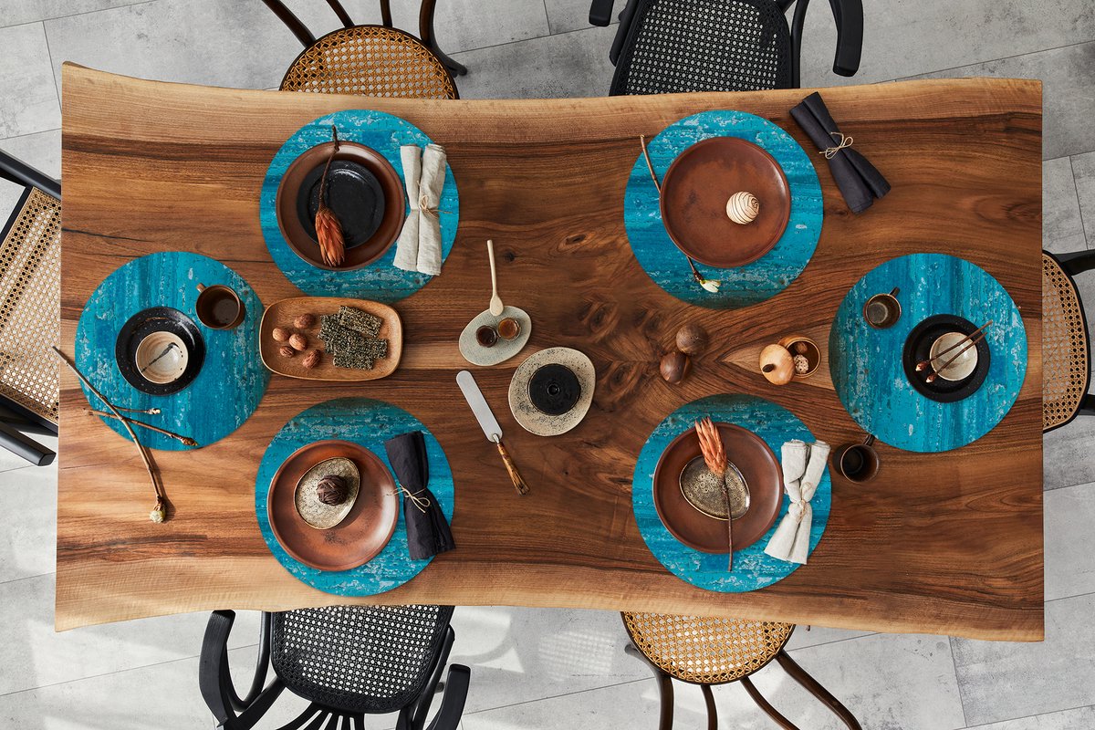 Ronde placemats - Onderlegger - Placemats rond - Roest print - Wit - Blauw - 6 stuks