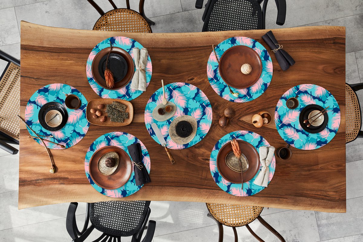 Ronde placemats - Onderlegger - Placemats rond - Patroon - Jungle - Blad - 8 stuks