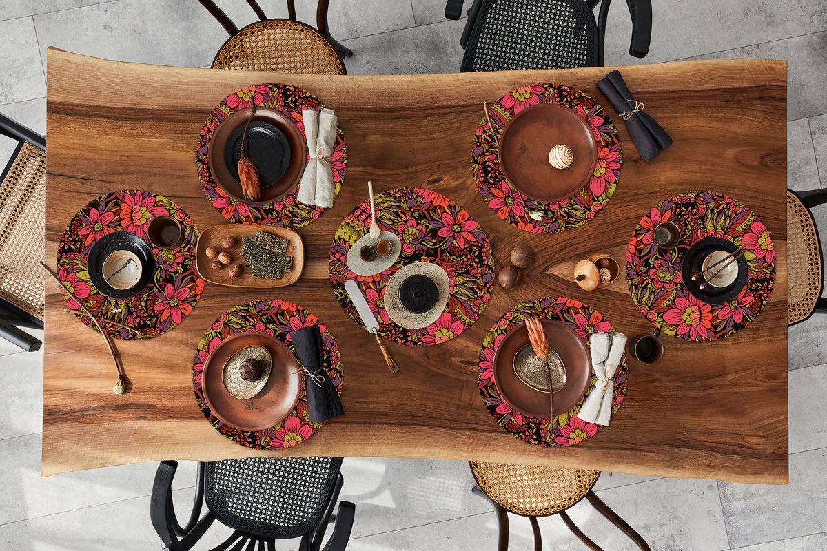Ronde placemats - Onderlegger - Placemats rond - Bloemen - Bladeren - Design - 10 stuks