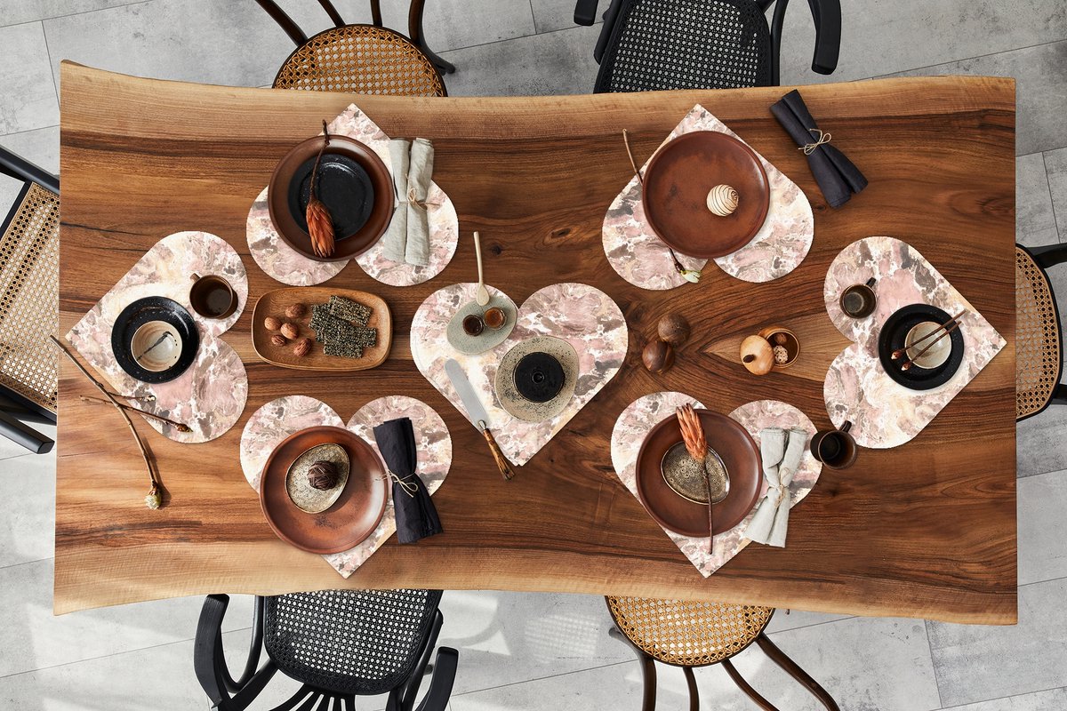 Onderleggers - Placemats - Placemats hartje - Roze - Graniet print - Kristal - 8 stuks