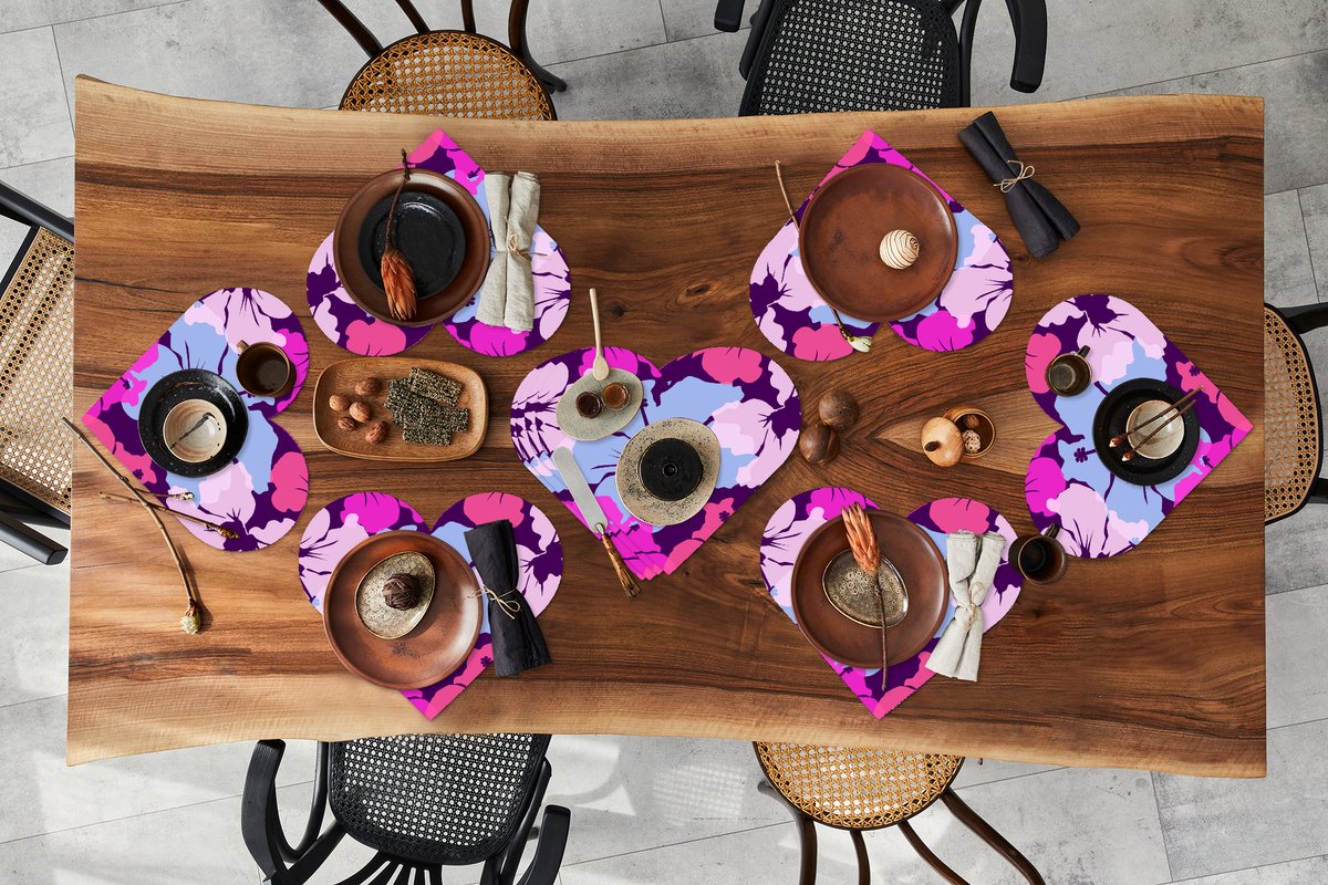 Onderleggers - Placemats - Placemats hartje - Pastel - Hibiscus - Bloem - Hawaii - Design - 10 stuks