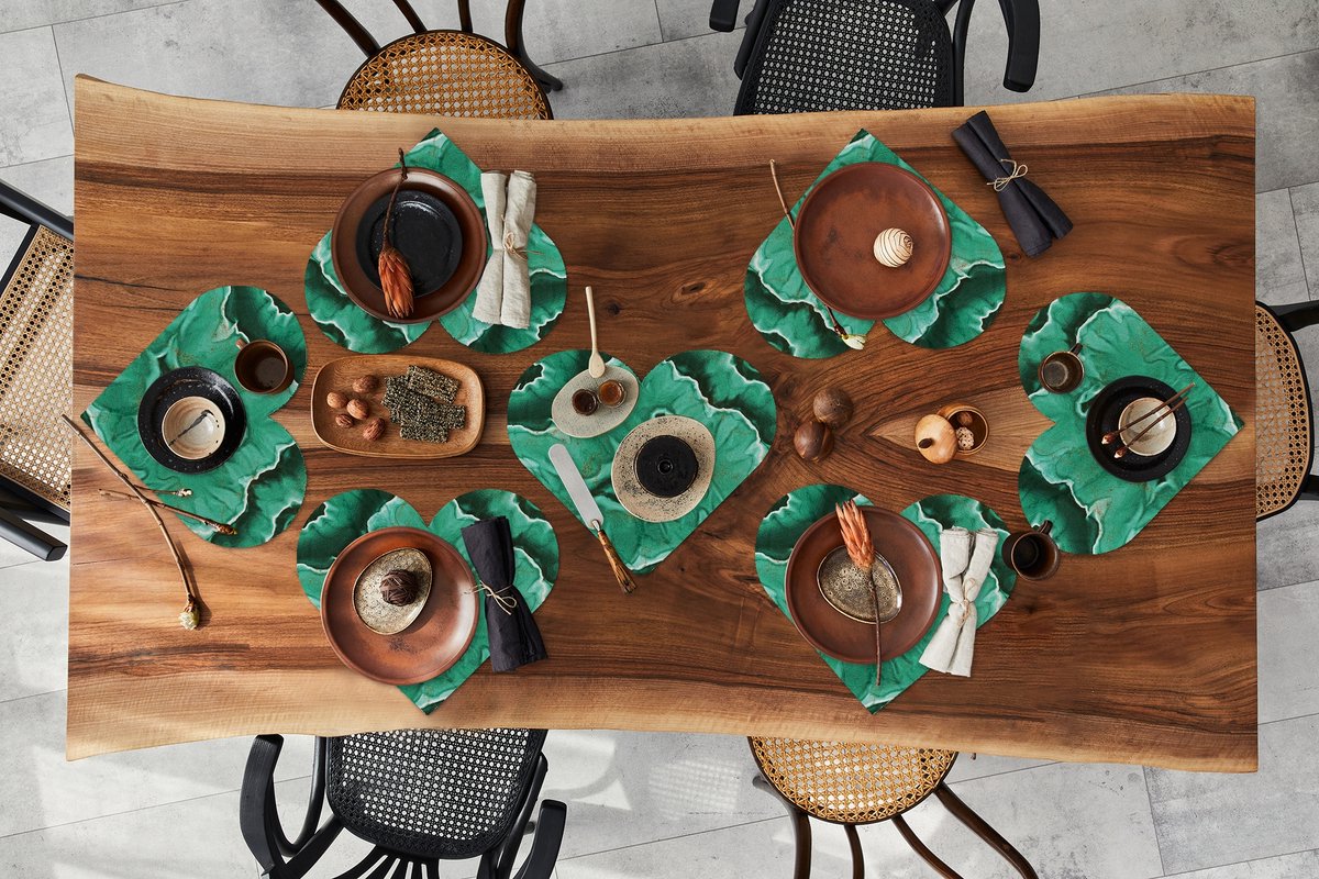 Onderleggers - Placemats - Placemats hartje - Marmer print - Groen - Lijn - 8 stuks