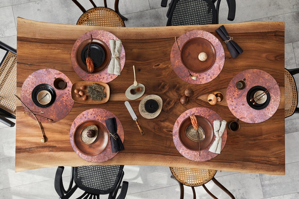 Ronde placemats - Onderlegger - Placemats rond - Platen - Roest print - Metaal - 6 stuks