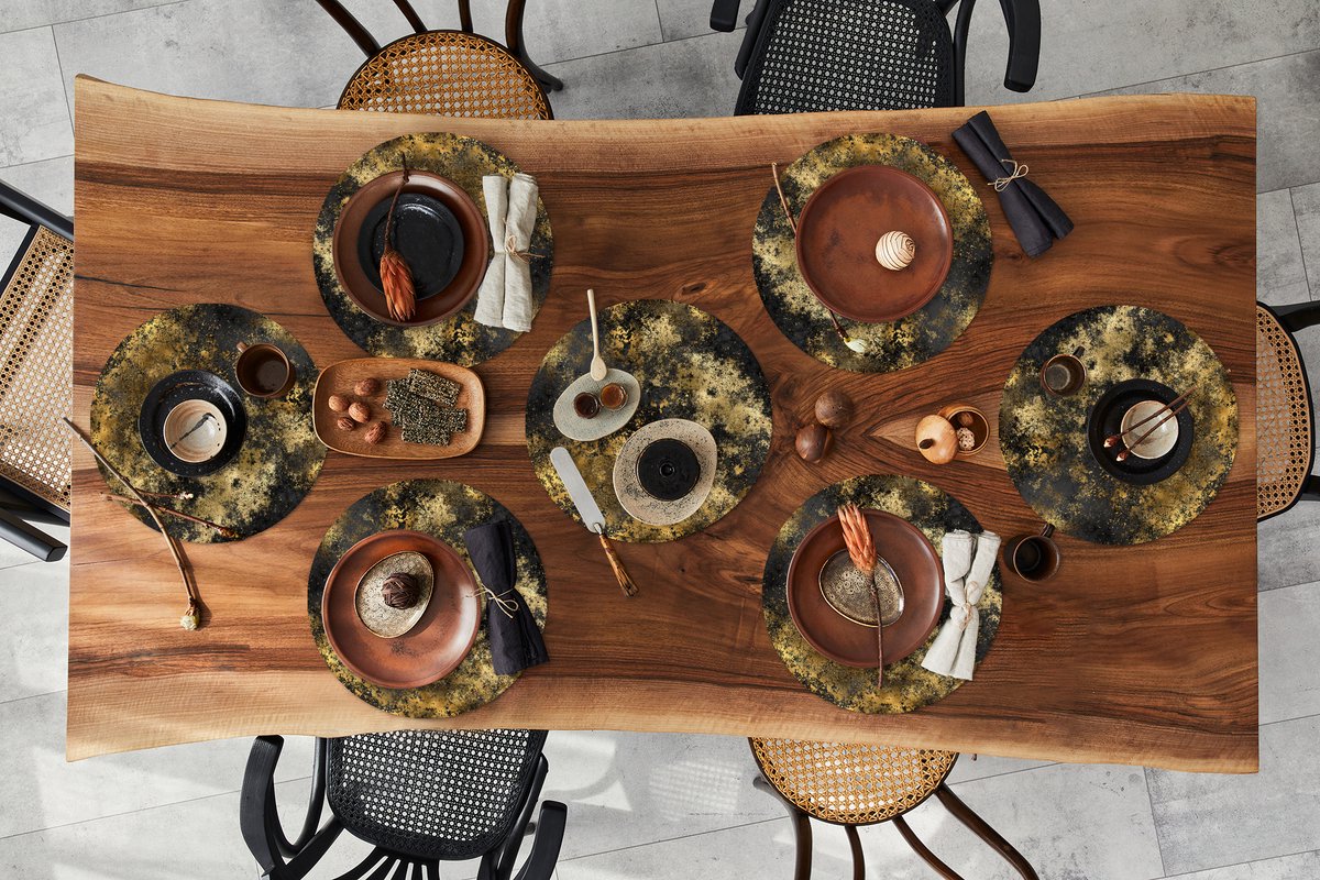 Ronde placemats - Onderlegger - Placemats rond - Goud - Zwart - Abstract - Luxe - 8 stuks