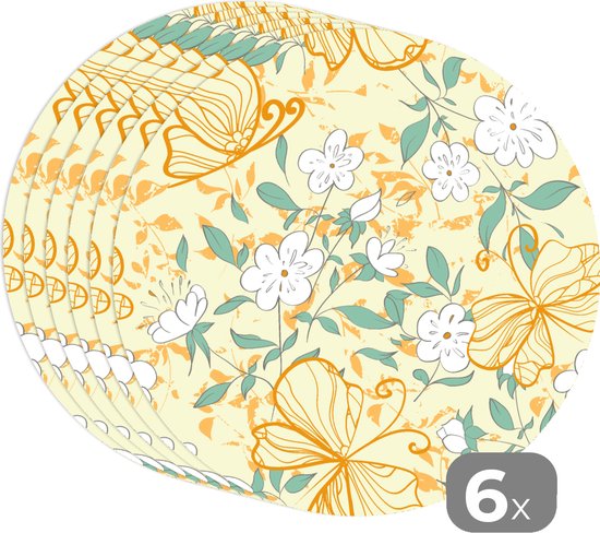 Sets de table ronds - Dessous de verre - Napperons de table ronds - Fleurs - Été - Motifs - 6 pièces