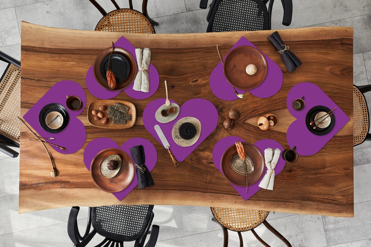 Onderleggers - Placemats - Placemats hartje - Paars - Kleuren - Effen - 8 stuks
