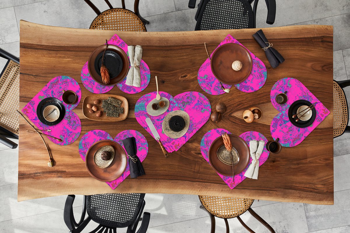 Onderleggers - Placemats - Placemats hartje - Marmer print - Neon - Verf - Patronen - 10 stuks