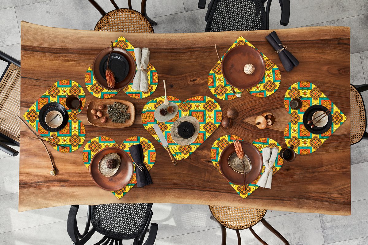 Onderleggers - Placemats - Placemats hartje - Patchwork - Retro - Bloemen - Design - 10 stuks
