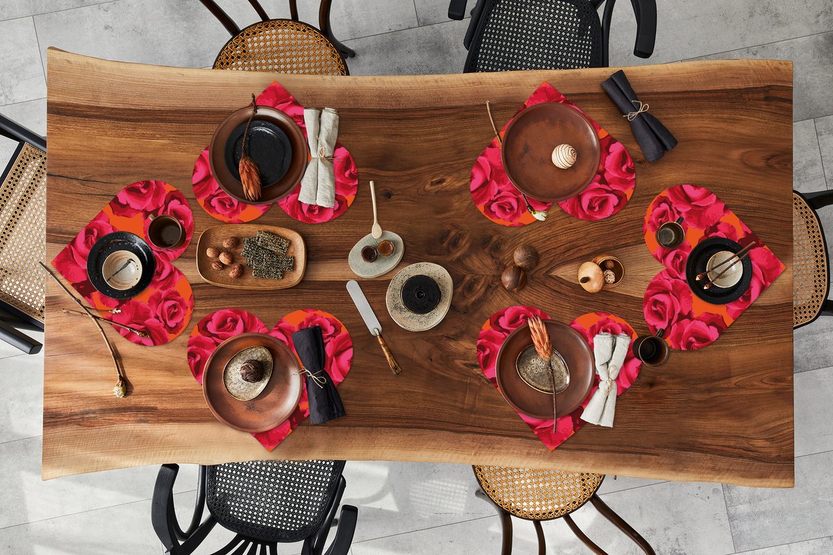 Onderleggers - Placemats - Placemats hartje - Rozen - Oranje - Patroon - 6 stuks