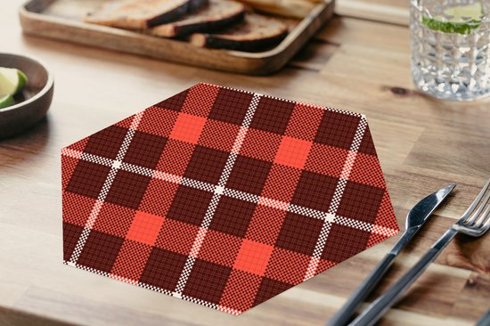 Napperons de table hexagon - Sets de table sets de table - Set de table hexagone - tartan - Plaid - Rouge - Motifs - 6 pièces