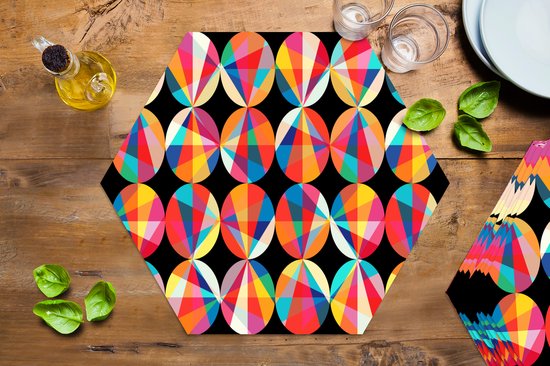 Napperons de table hexagon - Sets de table Sets de table - Set de table hexagone - Arc-en-ciel - Cercles - Motifs - 10 pièces