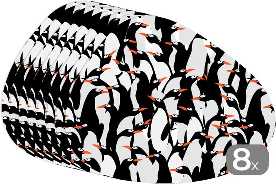 Set de table bio - Napperons de verre - Pingouins - Animaux - Motifs - Zentangle - 8 pièces
