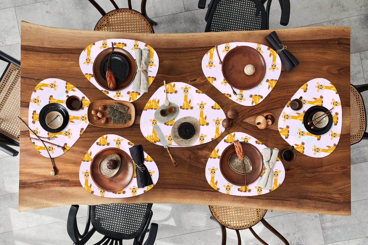 Placemat organisch - Placemats organic - Onderleggers - Giraffe - Patroon - Kinderen - 10 stuks