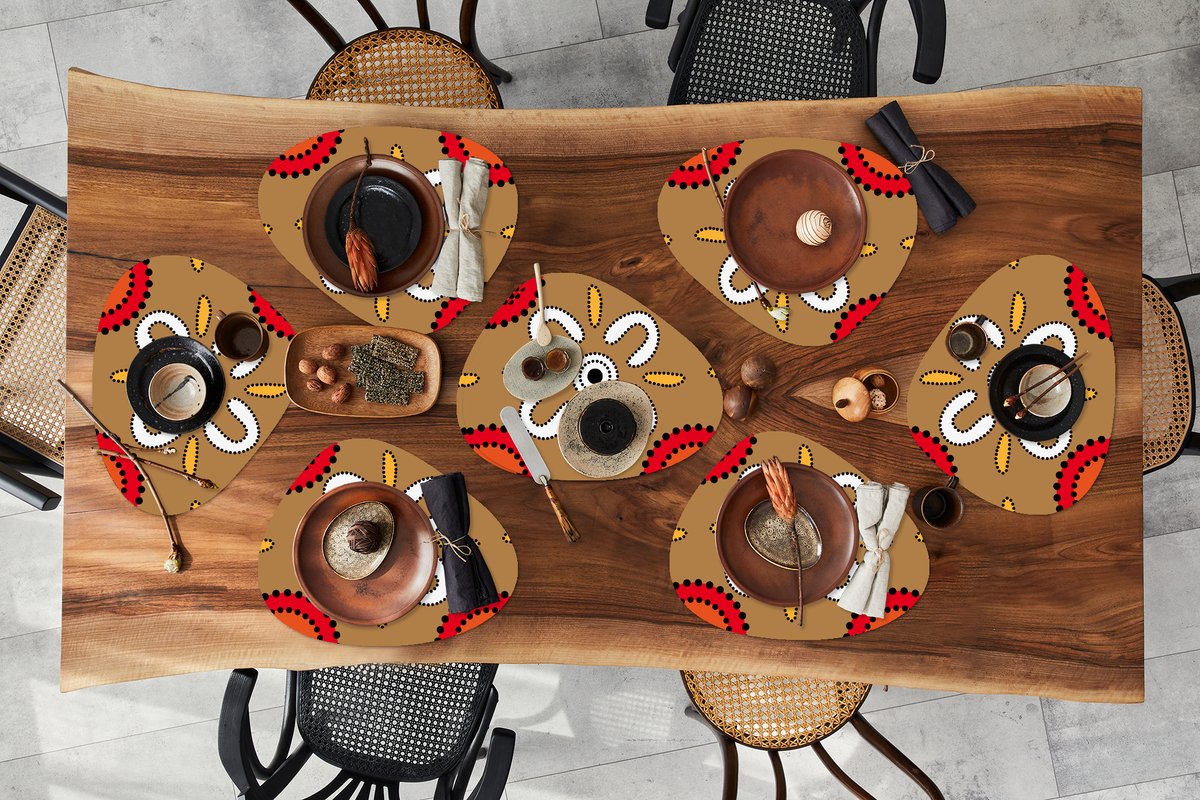 Placemat organisch - Placemats organic - Onderleggers - Design - Bloemen - Stippen - 8 stuks