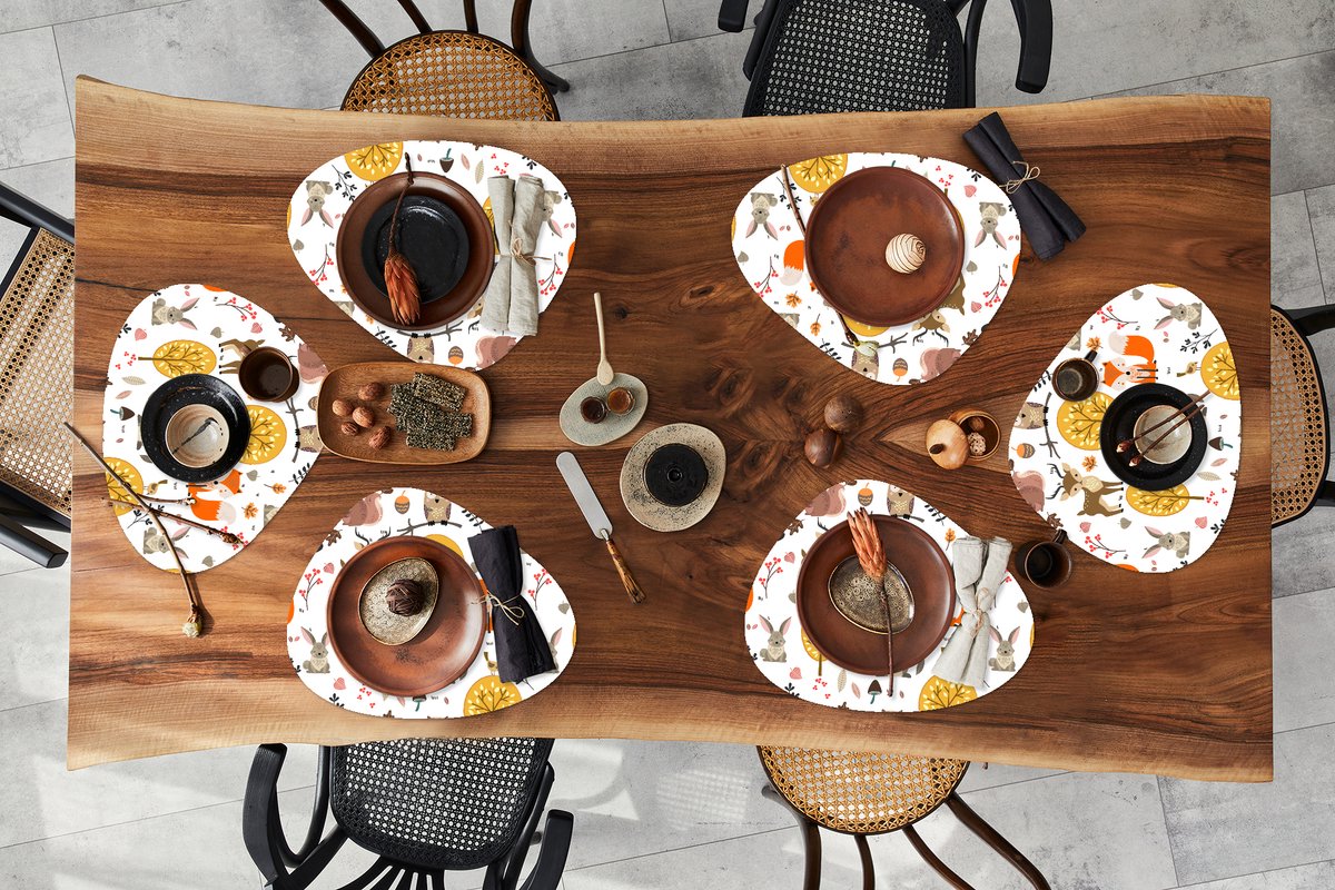 Placemat organisch - Placemats organic - Onderleggers - Design - Dieren - Bos - 6 stuks