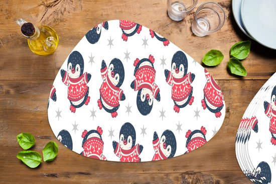 Set de table bio - Napperons bio - Sets de table - Pingouin - Motifs - Etoiles - 8 pièces