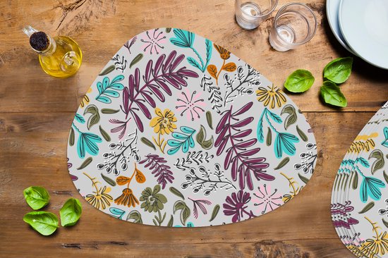 Set de table bio - Napperons bio - Sets de table - Fleurs - Feuilles - Motif - 8 pièces