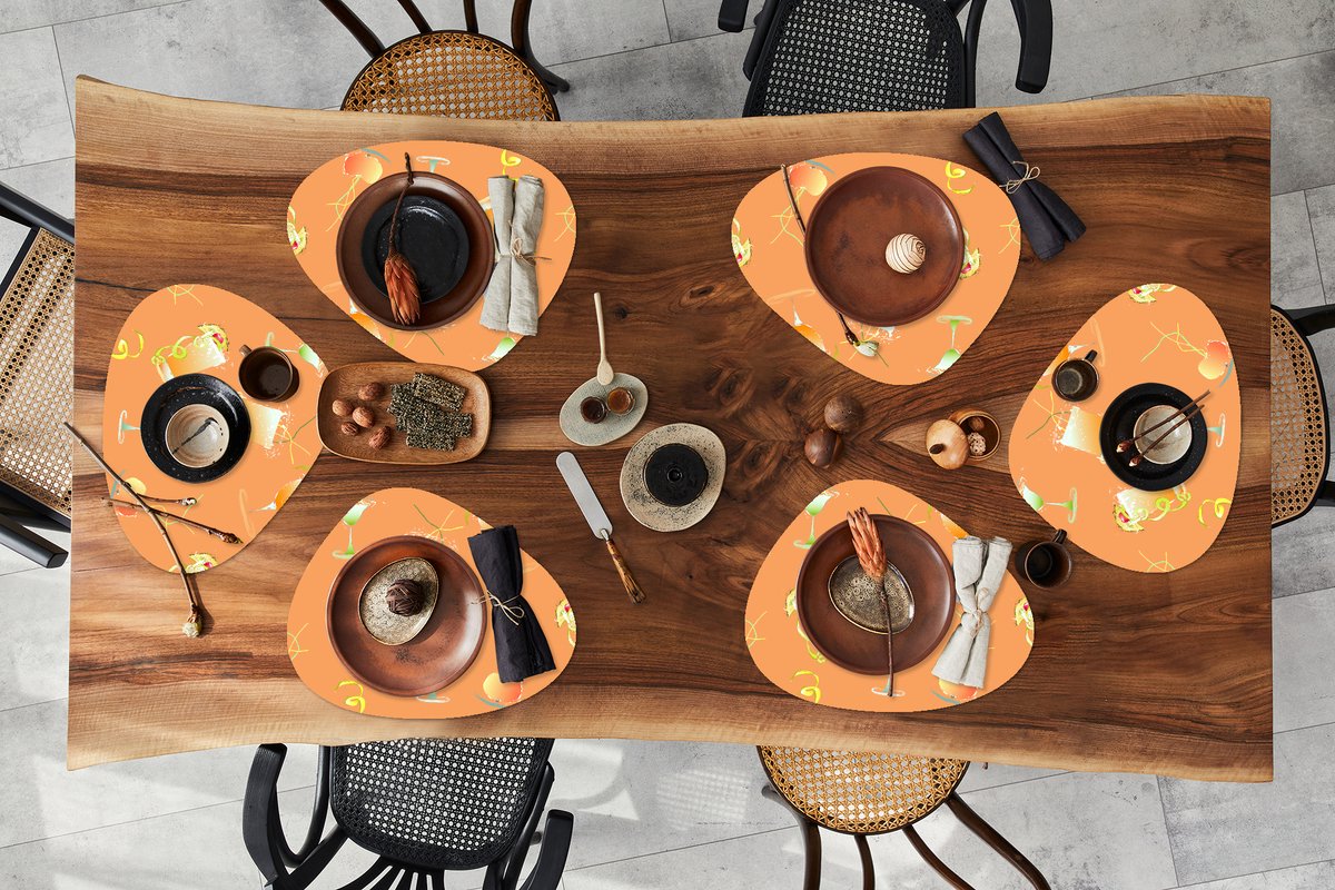 Placemat organisch - Placemats organic - Onderleggers - Cocktail - Oranje - Design - 6 stuks
