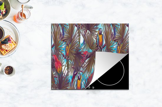KitchenYeah® Inductie beschermer 59x52 cm - Vintage - Papegaai - Regenboog - Jungle - Kookplaataccessoires - Afdekplaat voor kookplaat - Inductiebeschermer - Inductiemat - Inductieplaat mat