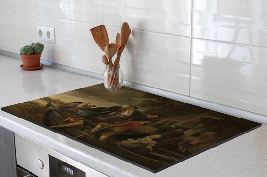 KitchenYeah® Inductie beschermer 80x52 cm - Het vrolijk huiswaartskeren - Jan Steen - Kookplaataccessoires - Afdekplaat voor kookplaat - Inductiebeschermer - Inductiemat - Inductieplaat mat