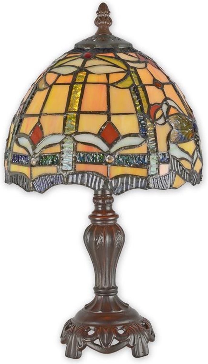 Tiffany tafellamp - Glas in lood - Klassieke kleuren - 35,5 cm hoog