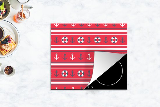 KitchenYeah® Inductie beschermer 60x52 cm - Anker - Reddingsboei - Marine - Matroos - Patronen - Kookplaataccessoires - Afdekplaat voor kookplaat - Inductiebeschermer - Inductiemat - Inductieplaat mat