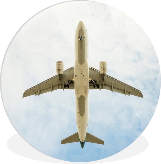 WallCircle - Wandcirkel - Muurcirkel Binnen - Onderaanzicht van een vliegtuig - 60x60 cm - Wanddecoratie - Ronde Schilderijen