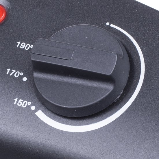Temperatuurregelaar van een friteuse met instellingen 150, 170 en 190 graden.