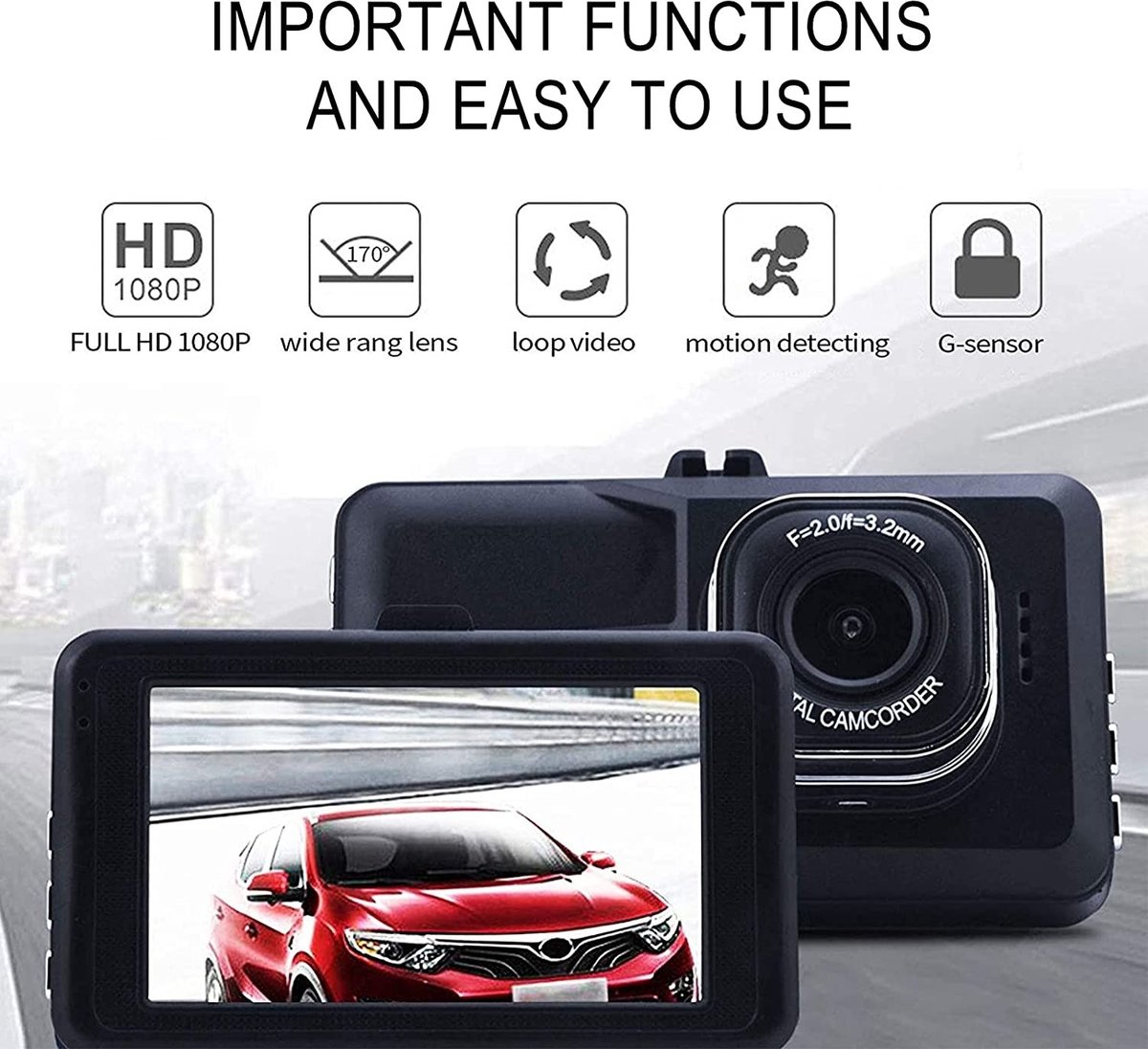DrPhone DC11 Auto Dashcam Voor en Achter – Full HD 1080P - Nachtzicht – Bewegingsdetectie - 170 ° GROOTHOEK LENS - Zwart – foto 8