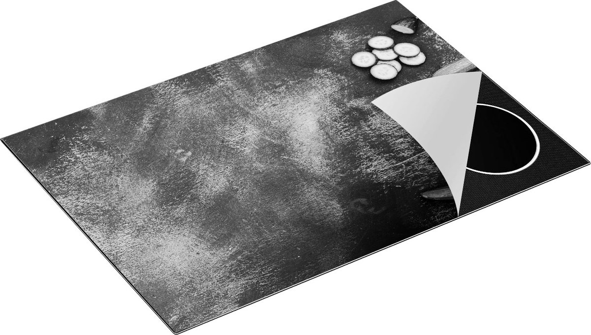 Chefcare Inductie Beschermer Komkommers op Zwart Witte Marmer - Zwart Wit - 75x52 cm - Afdekplaat Inductie - Kookplaat Beschermer - Inductie Mat