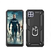 Hoesje Geschikt Voor Samsung Galaxy A22 5G Hoesje Armor Anti-shock Backcover Zwart - Galaxy A22 5G - A22 5G Backcover kickstand Ring houder cover TPU backcover oTronica