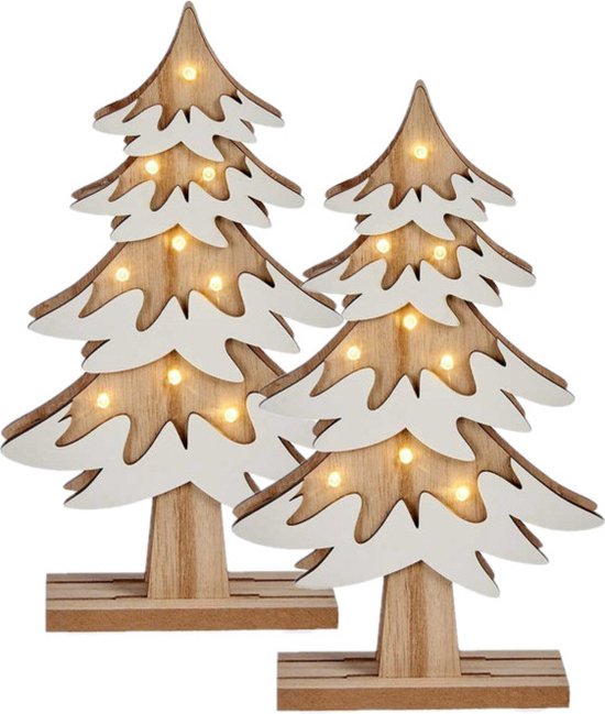 Set de 2x pièces de décoration de sapin de Noël en bois de 25 cm avec  éclairage LED -... | bol