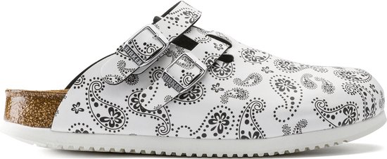 Birkenstock Kay SL Dames Werkklompen Paisley Black/White Narrow-fit |  Wit | Imitatieleer | Maat 37