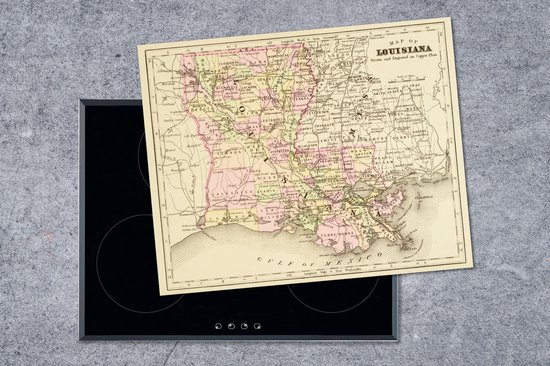 KitchenYeah® Inductie beschermer 71x52 cm - Illustratie van een antieke kaart van New Orleans - Kookplaataccessoires - Afdekplaat voor kookplaat - Inductiebeschermer - Inductiemat - Inductieplaat mat