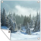 Tableau jardin forêt - Neige - Toile jardin - Poster jardin - Hiver - Forêt - Décoration de jardin - Arbres - 200x200 cm