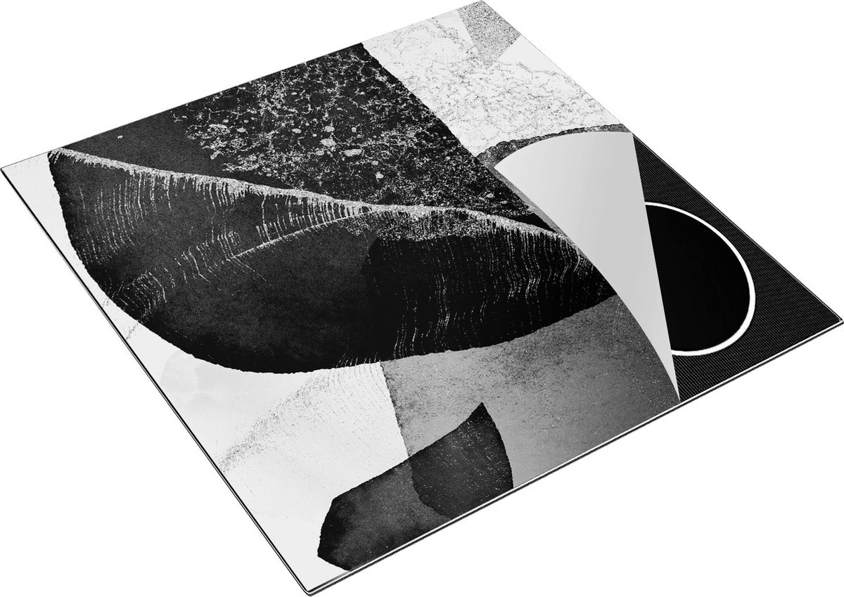 Chefcare Inductie Beschermer Abstracte Kunst - Marmer met Gloed - Zwart Wit - 78x78 cm - Afdekplaat Inductie - Kookplaat Beschermer - Inductie Mat