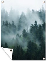 Tuinposter - Mist - Bomen - Bos - 60x80 cm - Schuttingposter - Natuur - Muurdecoratie - Wanddecoratie - Tuindoek - Buitenposter