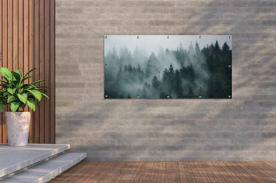 Affiche de jardin - Brouillard - Arbres - Forêt - 200x100 cm - Affiche clôture - Nature - Décoration murale - Décoration murale